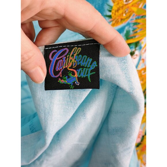 Caribbean Soul Tropical‎ Blue Sarong With Floral Print With Fringe Accents - Picture 10 of 11